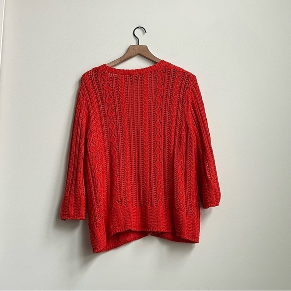 Talbots Open Stitch V-Neck Button Down Pima Cotton Cable Knit Cardigan pointelle - Picture 9 of 11